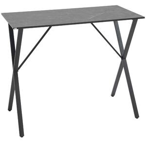 HOMCOM Moderní barová plocha v industriálním stylu, vysoký kuchyňský stůl s dřevem s mramorovým efektem a ocelí, 120 x 60 x 102 cm, černý | Aosom
