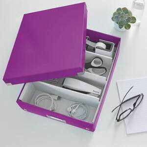 Fialový kartonový úložný box s víkem 28x37x10 cm Click&Store – Leitz