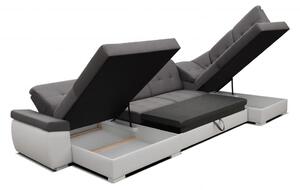 ANTEX ZEUS rozkládací sedačka ve tvaru U se dvěmi úložnými prostory šedo - bílá 375 x 94 x 162 - 180 cm