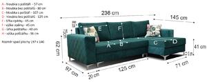 ANTEX MASSIMO rohová sedací souprava s dvěmi úložnými prostory zelená 236 x 86 x 145 cm