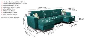 ANTEX MASSIMO BIS rozkládací sedačka ve tvaru U s úložným prostorem zelená 307 x 86 x 145 cm