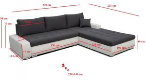 ANTEX NINA 1 rozkládací sedací souprava s úložným prostorem bílo-šedá 270 x 88 x 221 cm