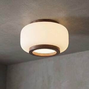 Quitani LED stropní svítidlo Shiro, Ø 28 cm, dřevo/sklo,, stmívatelný, Bílá / opál, Obývací pokoj / jídelna, Sklo, Design