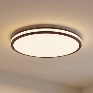 Lindby LED stropní svítidlo Emiva, Ø 50 cm, tmavé dřevo,, stmívatelný, Tmavé dřevo, Obývací pokoj / jídelna, Dřevo, Moderní