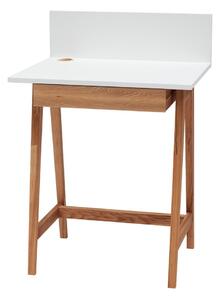 Bílý psací stůl s podnožím z jasanového dřeva Ragaba Luka Oak, délka 65 cm