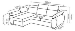 DABEK MEBLE SEATTLE rozkládací sedací souprava s úložným prostorem béžová 255 x 85 - 100 x 170 cm