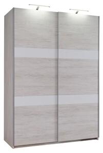 Šatní skříň s posuvnými dveřmi DOON - šířka 150 cm, dub bílý / bílý lesk