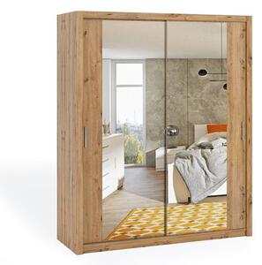 Skříň s posuvnými dveřmi a zrcadlem 180 BRYAN - dub artisan