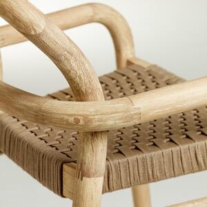 Zahradní barová židle z eukalyptového dřeva s béžovým výpletem Kave Home Sheryl, výška 79 cm