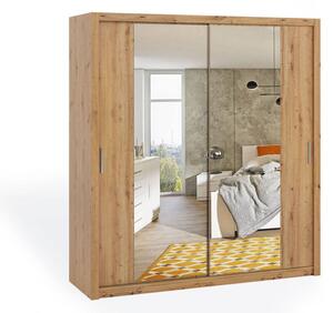 Skříň s posuvnými dveřmi a zrcadlem 200 BRYAN - dub artisan