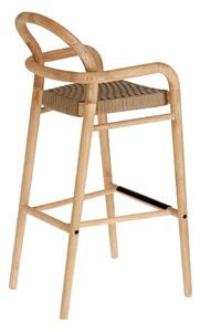 Zahradní barová židle z eukalyptového dřeva s béžovým výpletem Kave Home Sheryl, výška 79 cm