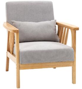 HOMCOM Moderní Křeslo s Sametovým Potahem a Dřevěným Rámem, Křeslo do Ložnice a Obývacího Pokoj s Extra Polštářem, 68x75x78cm, Šedé | Aosom