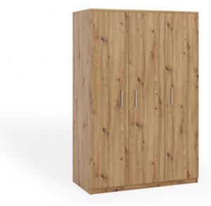 Třídveřová skříň s klasickým otevíráním BRYAN - šířka 135 cm, dub artisan