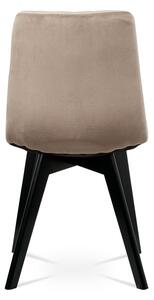 Jídelní židle, krémová sametová látka, masivní bukové nohy, černý matný lak