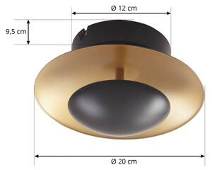 Lindby LED závěsné svítidlo Tiama, kov, černá/zlatá, Ø 20 cm