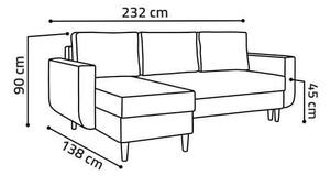 DABEK MEBLE NORDIC II rohová rozkládací sedačka s úložným prostorem hnědá 232 x 90 x 138 cm
