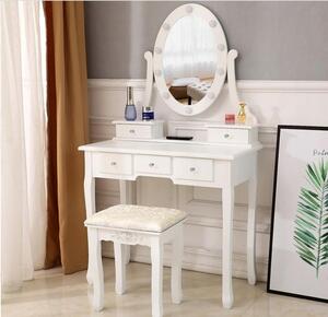 Luxusní bílý toaletní stolek s osvětlením a taburetkou