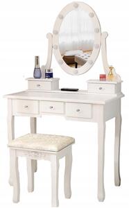 Luxusní bílý toaletní stolek s osvětlením a taburetkou