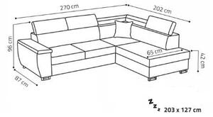 DABEK MEBLE LIMBO rozkládací sedací souprava s úložným prostorem světle šedá 270 x 96 x 202 cm