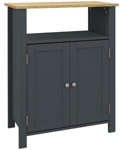 Kleankin Koupelnová Skříňka se 3 Policemi z MDF a Dřevotřísky s Nastavitelnou Poličkou a 2 Vysoko Postavenými Dveřmi, 60x30x80,5 cm, Šedá a Dřevěná Ba