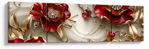 Obraz - 3D Červeno-zlaté květy (170x50 cm)
