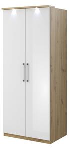 Dvoudveřová šatní skříň OLIKA - šířka 90 cm, bílá / dub artisan