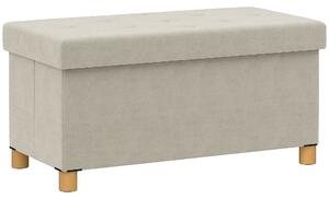 HOMCOM Skládací úložný taburet 67L, taburet s polstrovaným víkem a sametovým potahem, 76x38x38cm, krémově bílý | Aosom