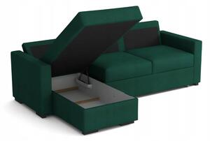 DABEK MEBLE LUTHER rozkládací sedací souprava s úložným prostorem zelená 225 x 73 - 92 x 150 cm