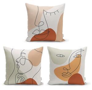Sada 3 dekorativních povlaků na polštáře Minimalist Cushion Covers Woman Face, 45 x 45 cm
