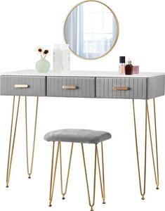 SureDeal® - Make up Table - Šedé provedení - Kolo zrcadlo - 3 Lady - 100x40x77,5 cm - - Zlatá - Kadeřník - Organizátor - Kancelář - dárky pro ženu
