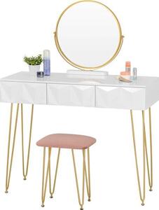 SureDeal® - Make up Table - Velvet Stool Pink - kulaté zrcadlo - 3 Lady - 100x40x79 cm - - Zlatá - Kadeřník - Organizátor - Kancelář - dárky pro ženu
