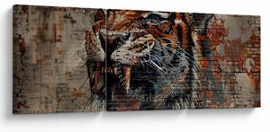 Obraz - Tygr z cihel (s hodinami) (90x30 cm)