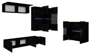 Sestava do obývacího pokoje s LED bílým osvětlením CHEMUNG 7 - lesklá bílá / lesklá černá