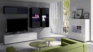 Sestava do obývacího pokoje s LED bílým osvětlením CHEMUNG 7 - lesklá bílá / lesklá černá