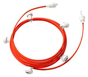 Creative cables Hotový světelný řetěz LUMET 7,5 m je sestavený z 5 bílých objímek, háčku a zástrčky Barva kabelu: Neonově oranžová - CF15