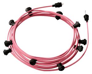 Creative cables Hotový světelný řetěz LUMET 12,5 m je sestavený z 10 černých objímek, háčku a zástrčky Barva kabelu: Růžová - CM16