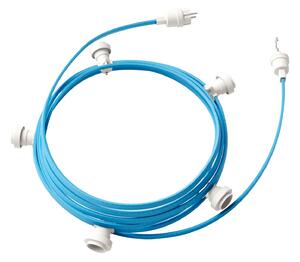 Creative cables Hotový světelný řetěz LUMET 7,5 m je sestavený z 5 bílých objímek, háčku a zástrčky Barva kabelu: Azurová - CM17