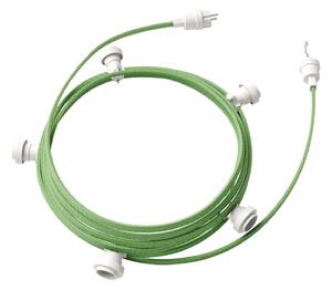 Creative cables Hotový světelný řetěz LUMET 7,5 m je sestavený z 5 bílých objímek, háčku a zástrčky Barva kabelu: Zelený mix - CX08