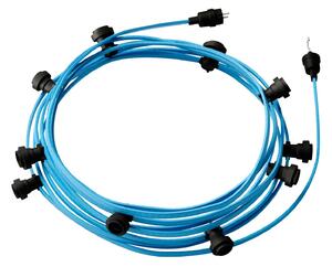 Creative cables Hotový světelný řetěz LUMET 12,5 m je sestavený z 10 černých objímek, háčku a zástrčky Barva kabelu: Azurová - CM17