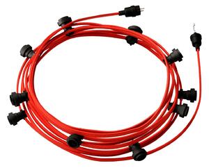 Creative cables Hotový světelný řetěz LUMET 12,5 m je sestavený z 10 černých objímek, háčku a zástrčky, IP44 Barva kabelu: Červená - CM09