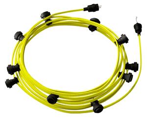 Creative cables Hotový světelný řetěz LUMET 12,5 m je sestavený z 10 černých objímek, háčku a zástrčky Barva kabelu: Neonově žlutá - CF10