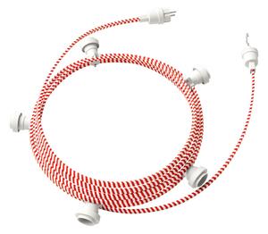 Creative cables Hotový světelný řetěz LUMET 7,5 m je sestavený z 5 bílých objímek, háčku a zástrčky Barva kabelu: Červeno-bílá - ECM39