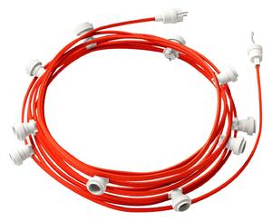Creative cables Hotový světelný řetěz LUMET 12,5 m je sestavený z 10 bílých objímek, háčku a zástrčky Barva kabelu: Neonově oranžová - CF15