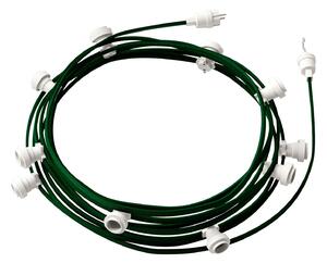 Creative cables Hotový světelný řetěz LUMET 12,5 m je sestavený z 10 bílých objímek, háčku a zástrčky Barva kabelu: Tmavě zelená - CM21