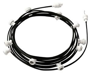 Creative cables Hotový světelný řetěz LUMET 12,5 m je sestavený z 10 bílých objímek, háčku a zástrčky Barva kabelu: Černá - CM04