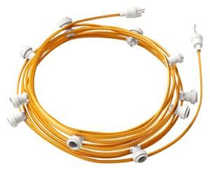 Creative cables Hotový světelný řetěz LUMET 12,5 m je sestavený z 10 bílých objímek, háčku a zástrčky Barva kabelu: Zlatá - CM05
