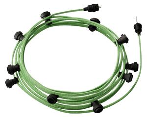 Creative cables Hotový světelný řetěz LUMET 12,5 m je sestavený z 10 černých objímek, háčku a zástrčky Barva kabelu: Zelený mix - CX08
