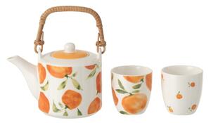 Čajová sada s konvičkou a 2 hrnky Casa Naranja - 16*11*12 cm / 600 ml - J-Line by Jolipa