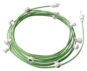 Creative cables Hotový světelný řetěz LUMET 12,5 m je sestavený z 10 bílých objímek, háčku a zástrčky Barva kabelu: Zelený mix - CX08