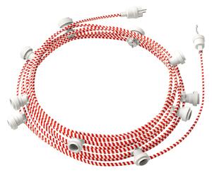 Creative cables Hotový světelný řetěz LUMET 12,5 m je sestavený z 10 bílých objímek, háčku a zástrčky Barva kabelu: Červeno-bílá - ECM39